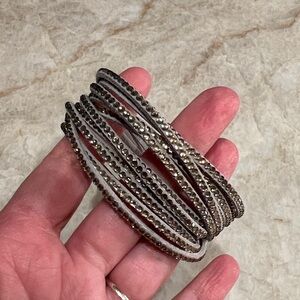 Elegant Silver and Black Crystal Embedded Soft Bracelet